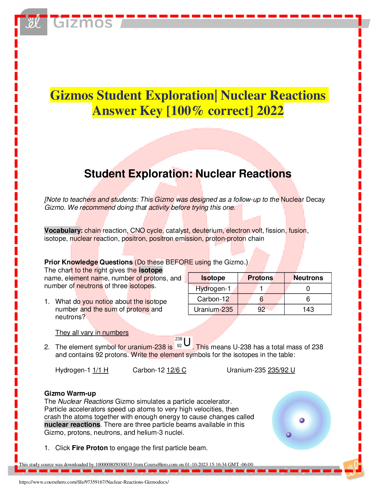 Preview image for Gizmos Student Exploration| Nuclear Reactions Answer Key [100% correct]